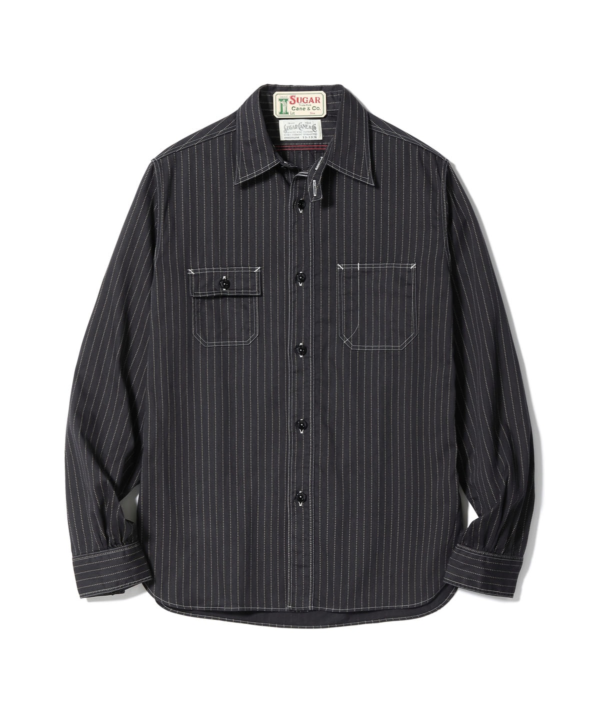 1_000000003206 Sugar Cane & Co. Lot SC29585 / Fiction Romance 5oz Black Wabash Stripe Work Shirt - Image 1